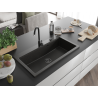 Mexen Slido granito plautuvė su 1 dubeniu 900 x 500 mm, juoda / auksinio metalo spalvos, juodas sifonas - 6528901005-75-B