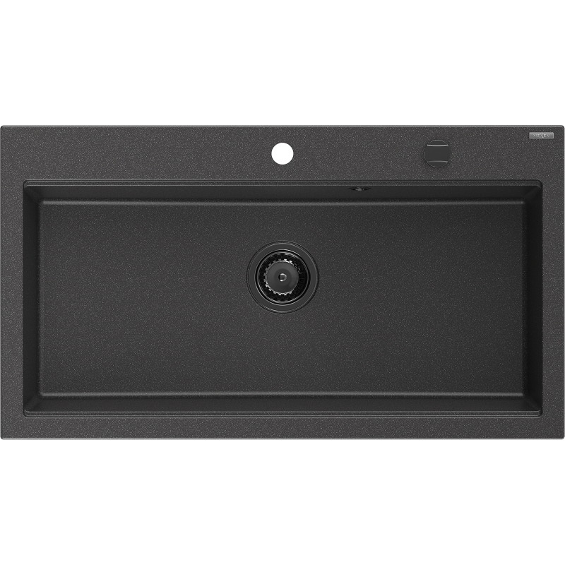 Mexen Slido granitinė vienos sekcijos plautuvė 900 x 500 mm, juoda su taškeliais, juodas sifonas - 6528901005-76-B