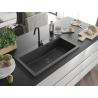 Mexen Slido granitinė vienos kameros plautuvė 900 x 500 mm, juoda su taškeliais, juodas sifonas - 6528901005-76-B