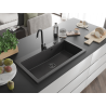 Mexen Slido granitinė vienos sekcijos plautuvė 900 x 500 mm, juoda su taškeliais, juodas sifonas - 6528901005-76-B