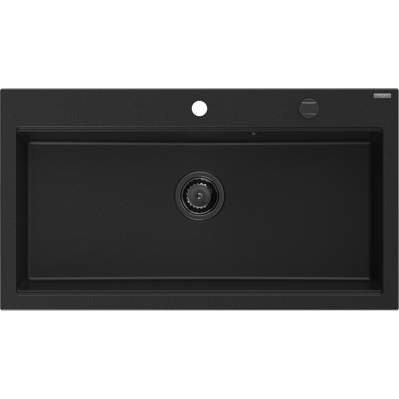 Mexen Slido granitinė 1 dubens plautuvė 900 x 500 mm, juoda, juodas sifonas - 6528901005-77-B
