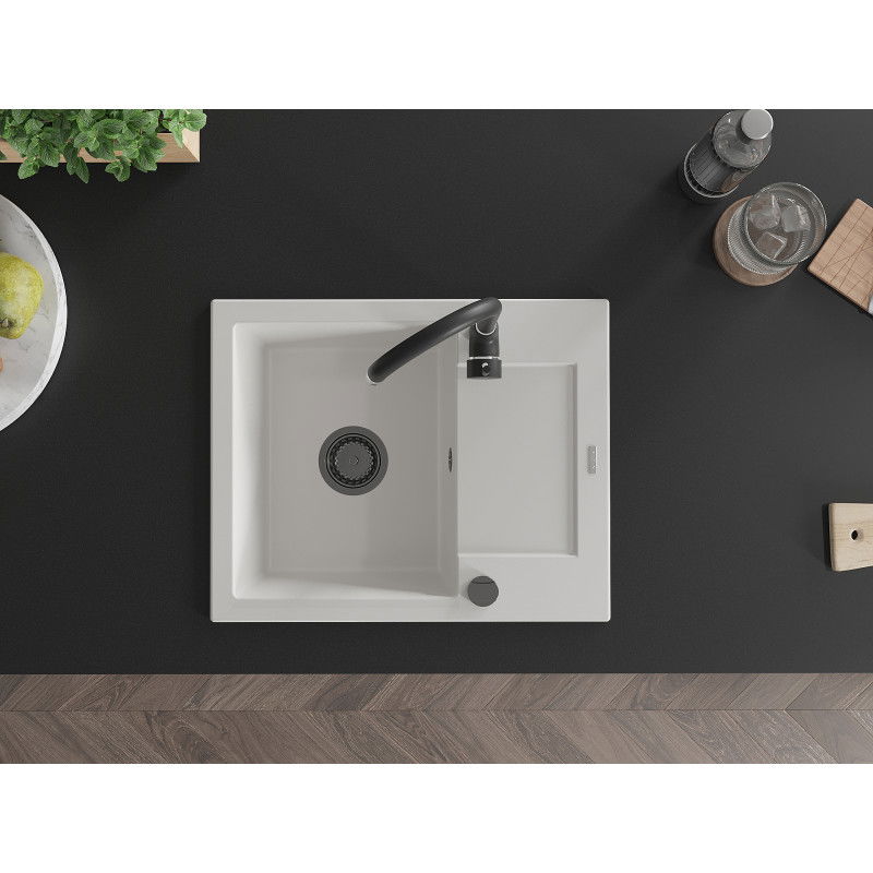 Mexen Enzo granitinis plautuvės 1-skyrius su nusausintuvu ir virtuviniu maišytuvu Telma, baltas - 6506-20-670200-70