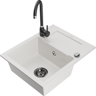 Mexen Enzo granitinis plautuvės 1-skyrius su nusausintuvu ir virtuviniu maišytuvu Telma, baltas - 6506-20-670200-70