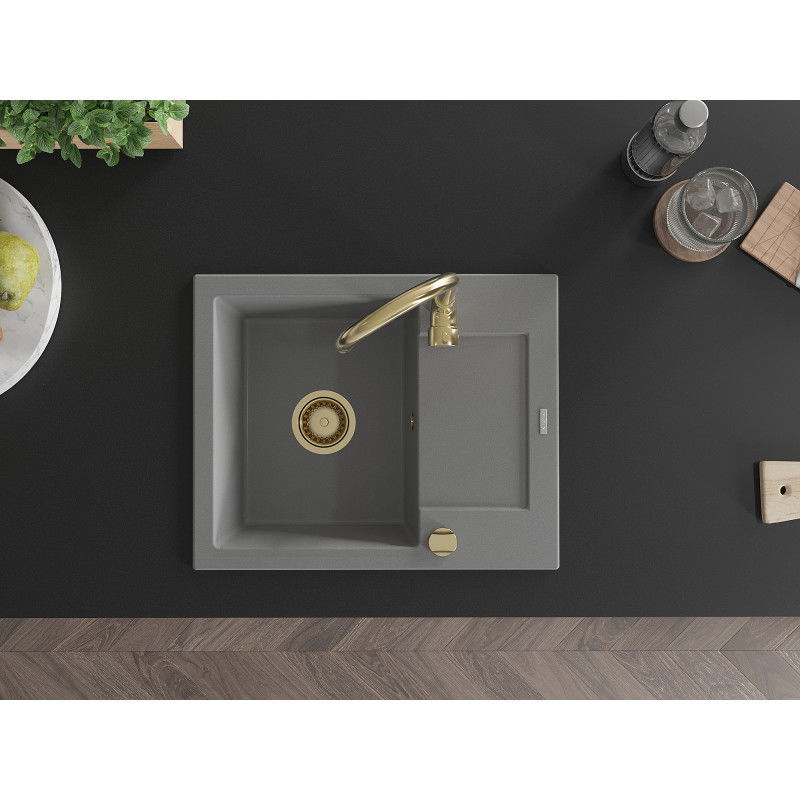 Mexen Enzo vienos sekcijos granito plautuvė su nutekamu ir virtuviniu čiaupu Telma, pilka - 6506-71-670200-50