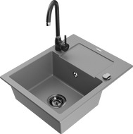 Mexen Enzo vienos komoros granitinė plautuvė su nusausintoju ir virtuviniu maišytuvu Telma, pilka - 6506-71-670200-70-B