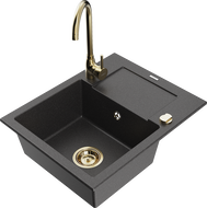 Mexen Enzo vienos kameros granito plautuvė su nusausintuvu ir virtuvės maišytuvu Telma, juoda taškuota - 6506-76-670200-50