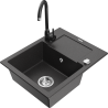 Mexen Enzo granitinė plautuvė su vienu dubeniu, drenažo sistema ir virtuviniu maišytuvu Telma, juoda dėmėta