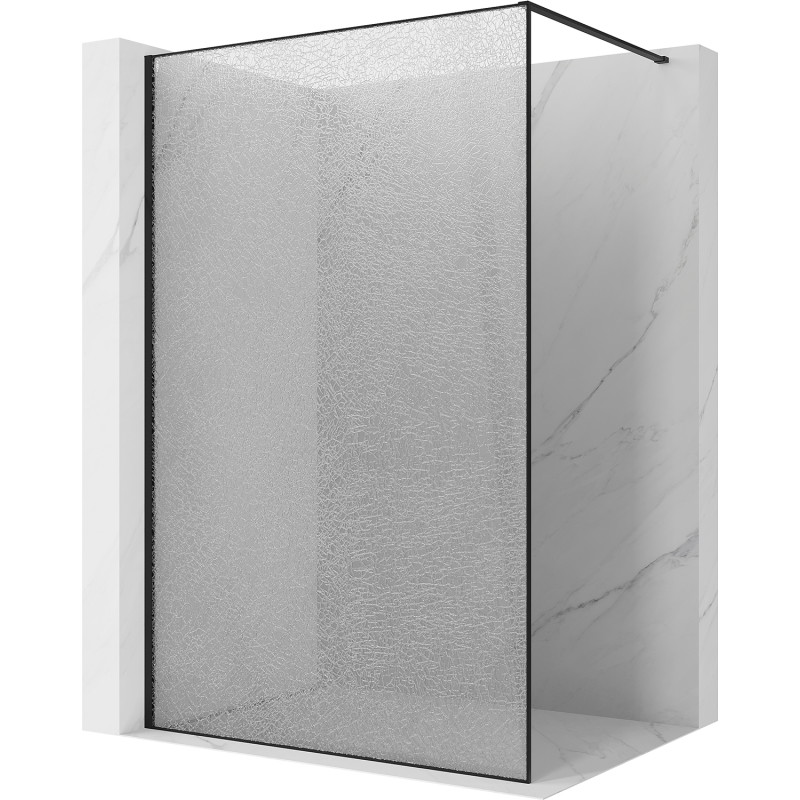 Mexen Kioto dušo sienelė Walk-in 130 x 200 cm, skaidri su crackle efektu 12 mm, juoda - 800-130-101-70-04-X