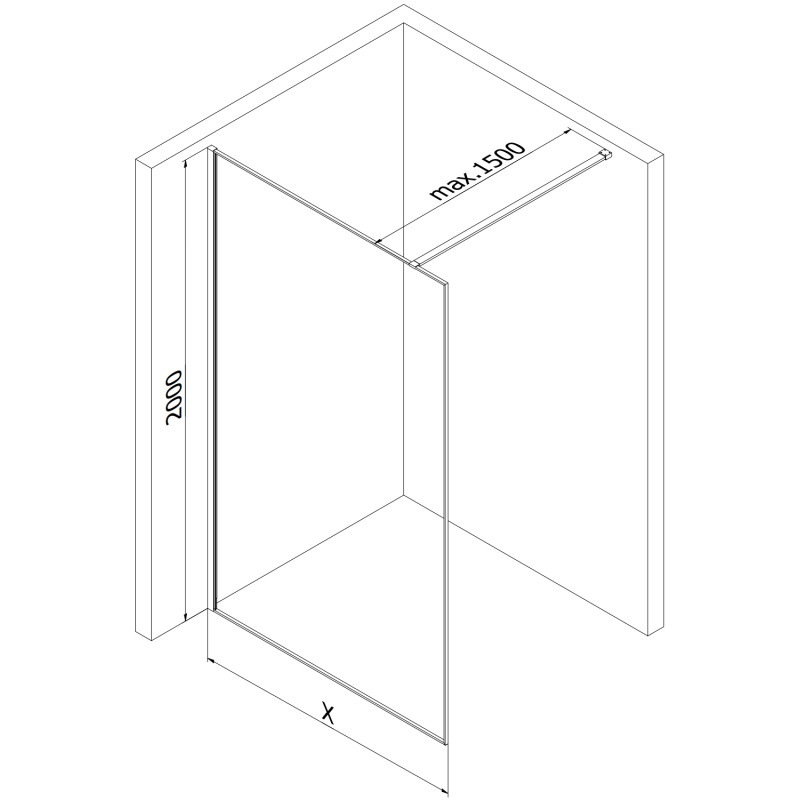 Mexen Kioto dušo sienelė Walk-in 130 x 200 cm, skaidri su crackle efektu 12 mm, juoda - 800-130-101-70-04-X