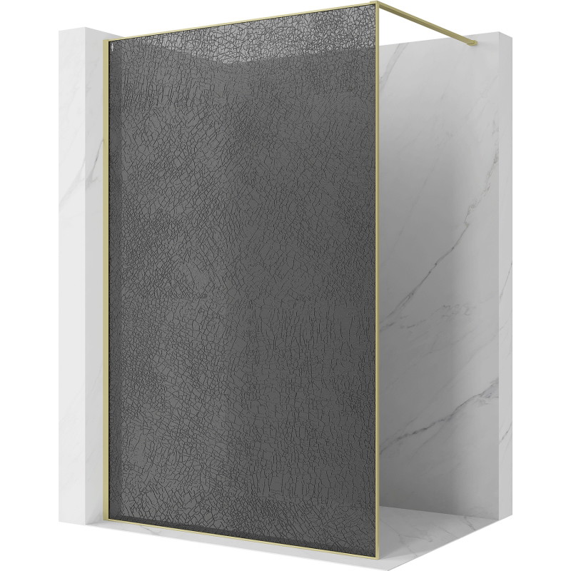 Mexen Kioto dušo sienelė Walk-in 120 x 200 cm, grafito spalvos crackle 12 mm, šlifuotas auksinis - 800-120-101-55-44-X