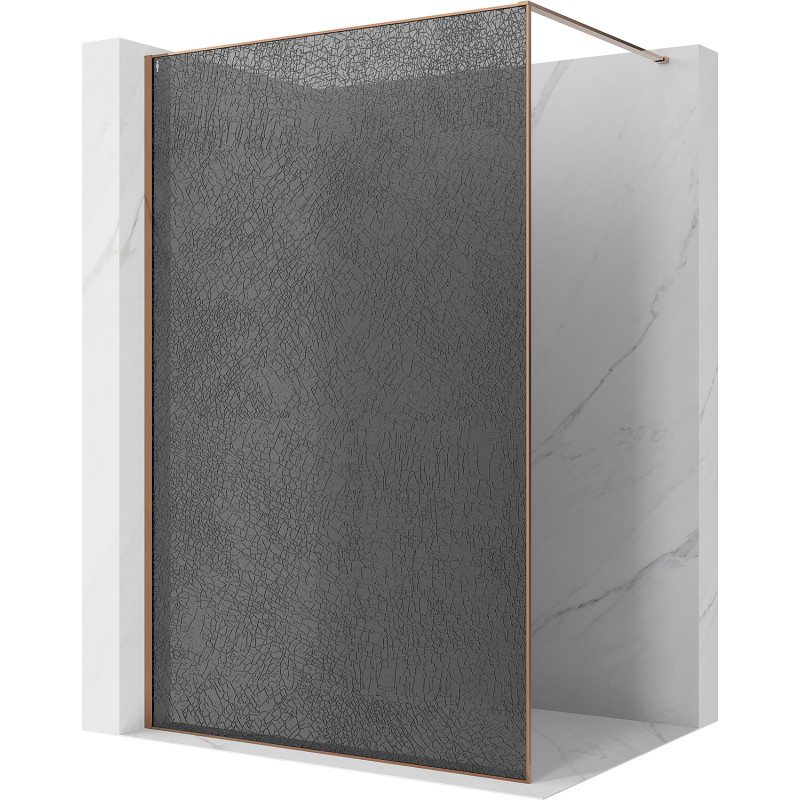 Mexen Kioto dušo siena Walk-in 140 x 200 cm, crackle grafitas 12 mm, rožinis auksas - 800-140-101-60-44-X