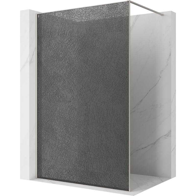 Mexen Kioto dušo siena Walk-in 130 x 200 cm, crackle grafitas 12 mm, šlifuotas nikelis - 800-130-101-97-44-X