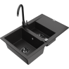 Mexen Gaspar granitinė 1,5 kambario plautuvė su drenažu ir virtuvės maišytuvu Telma, juoda - 6507-77-670200-70-B