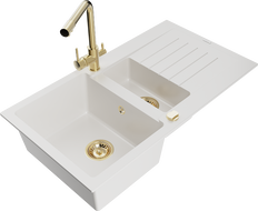 Mexen Matias granito plautuvė 1,5 kamera su lašintuvu ir virtuviniu maišytuvu Duero, balta - 6502-20-671600-50