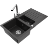 Mexen Matias granitinė 1,5 plautuvė su nusausintuvu ir virtuvės maišytuvu Duero, juodas/sidabrinis metalikas