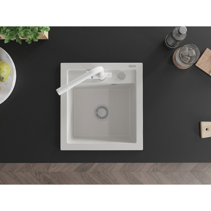 Mexen Vito vienos sekcijos granito plautuvė su Duero virtuviniu maišytuvu, balta - 6503-20-671600-20