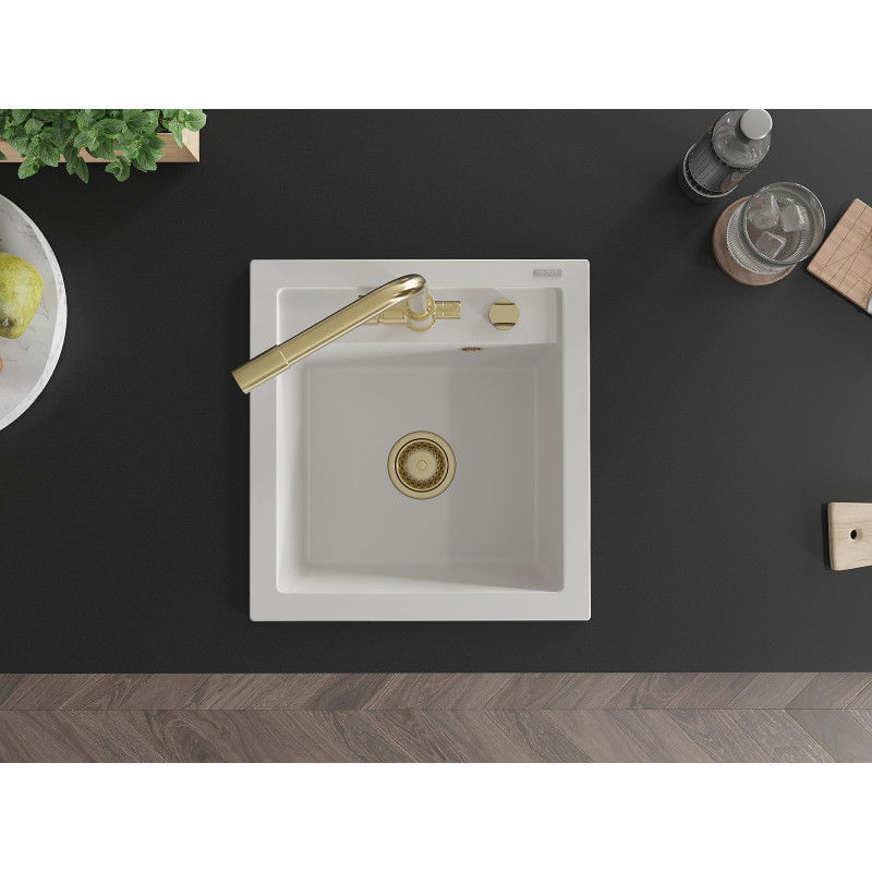 Mexen Vito granitinis virtuvės plautuvas su 1 kamera, su maišytuvu Duero, baltos - 6503-20-671600-50