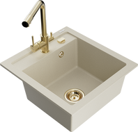 Mexen Vito granitinis plautuvės indas su Duero virtuvės maišytuvu, smėlinis - 6503-69-671600-50