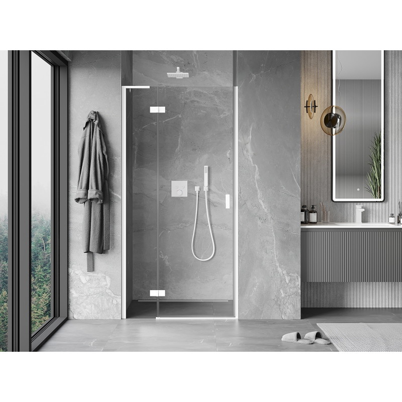 Mexen Mist-H L kairiosios pusės dušo durys, 85 cm, permatomos, baltos - 8A5L-085-000-20-00-L