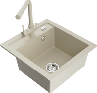 Mexen Vito vienos kameros granitinė plautuvė su Duero virtuviniu maišytuvu, smėlio spalvos - 6503-69-671600-69