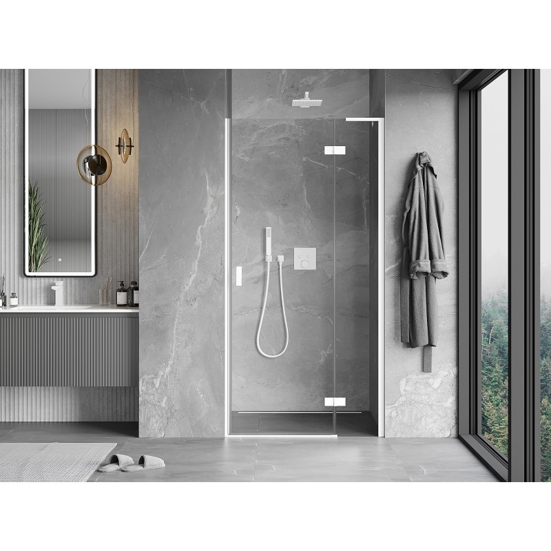 Mexen Mist-H L dešinės atsidarančios dušo durys 85 cm, skaidrios, baltos - 8A5L-085-000-20-00-P
