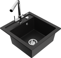 Mexen Vito vienos kameros granito plautuvė su Duero virtuviniu maišytuvu, juoda - 6503-77-671600-00