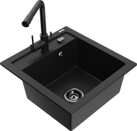 Mexen Vito vienos sekcijos granitinis plautuvas su virtuviniu maišytuvu Duero, juodas - 6503-77-671600-70-B
