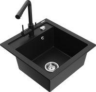 Mexen Vito granito virtuvės plautuvė su vienu skyriumi ir Duero virtuviniu maišytuvu, juoda - 6503-77-671600-70