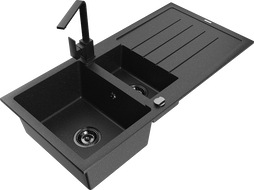 Mexen Andres granito plautuvė 1,5 skyrių su nusausintuvu ir virtuves maišytuvu Rita, juodas/sidabrinis - 6515-73-670300-70-B
