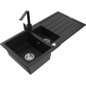 Mexen Andres 1.5 gūlbių akmens virtuvės kriauklė su nusausintuvu ir Rita virtuvės maišytuvu, juodos/auksinės spalvos