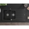 Mexen Andres 1.5 gūlbių akmens virtuvės kriauklė su nusausintuvu ir Rita virtuvės maišytuvu, juodos/auksinės spalvos