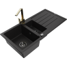 Mexen Andres granitinė kriauklė su 1,5 kameromis, nutekamąja dalimi ir Rita virtuviniu maišytuvu, juoda