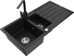 Mexen Andres granito plautuvė 1,5 talpos su nuvarva ir virtuviniu čiaupu Rita, juodas - 6515-77-670300-70
