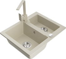 Mexen Carlos granitinis 1,5 skylių plautuvas su Rita virtuvės maišytuvu, smėlio spalvos - 6518-69-670300-69