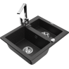 Mexen Carlos granitinė 1,5 skyrių plautuvė su virtuves maišytuvu Rita, juoda/sidabrinė metalo spalva - 6518-73-670300-00