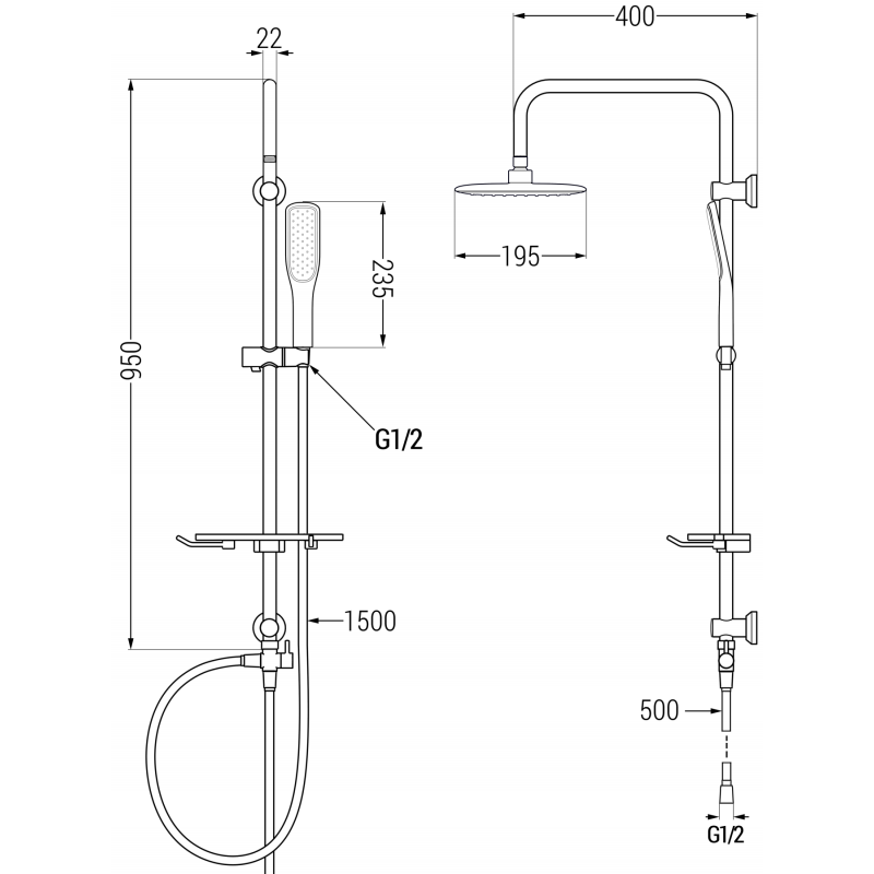 Mexen T49 dušo kolona, balta/aukso - 798494993-25