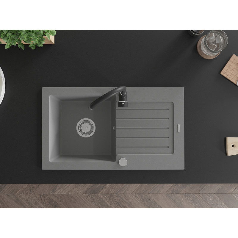 Mexen Pablo granito plautuvė su viena kamera, nubėgėju ir virtuviniu maišytuvu Telma, pilka - 6510-71-670200-70
