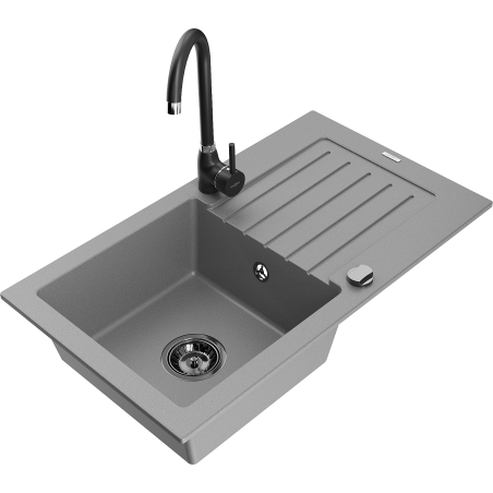 Mexen Pablo 1 kamerų granitinė plautuvė su nuvarvėtoju ir virtuviniu maišytuvu Telma, pilka - 6510-71-670200-70-B