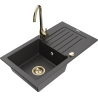 Mexen Pablo granitinė vienos dalies plautuvė su nutekėjimo paviršiumi ir Telma virtuviniu maišytuvu, juoda dėmėta
