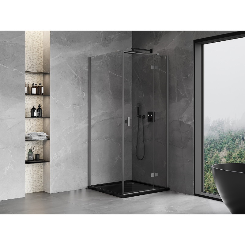 Mexen Mist-H T atsiverianti dešinė dušo kabina 95 x 95 cm, permatoma, gun metal - 8A5T-095-095-95-00-P