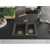 Mexen Carlos granitinė 1,5 skyrių kriauklė su virtuviniu maišytuvu Rita, juodos spalvos su taškeliais - 6518-76-670300-50