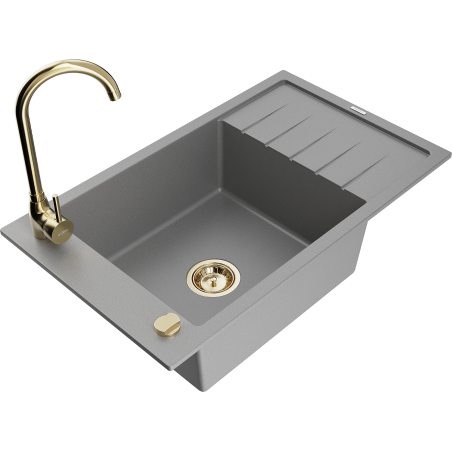 Mexen Elias granitinė vienos kameros plautuvė su nutekėjimu ir Telma virtuviniu maišytuvu, pilka - 6511-71-670200-50