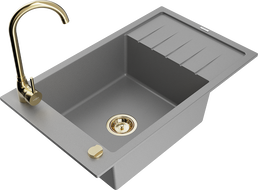 Mexen Elias granitinė vienos kameros plautuvė su nutekėjimu ir Telma virtuviniu maišytuvu, pilka - 6511-71-670200-50