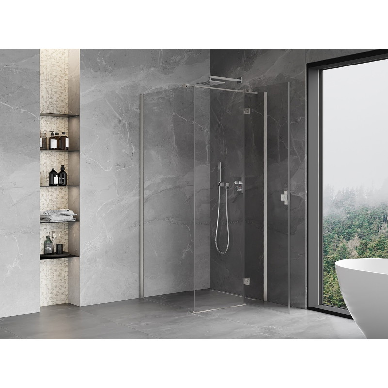 Mexen Mist-H T dešinė atveriama dušo kabina 90 x 90 cm, permatoma, šlifuotas nikelis - 8A5T-090-090-97-00-P
