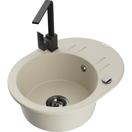 Mexen Kevin vienos kameros granitinė plautuvė su nusausintuvu ir virtuviniu maišytuvu Rita, smėlinė - 6517-69-670300-70