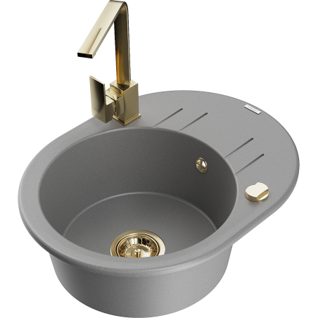 Mexen Kevin granitinė vienos kameros plautuvė su nusausintuvu ir virtuvės maišytuvu Rita, pilka - 6517-71-670300-50