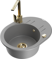 Mexen Kevin granitinė vienos kameros plautuvė su nusausintuvu ir virtuvės maišytuvu Rita, pilka - 6517-71-670300-50