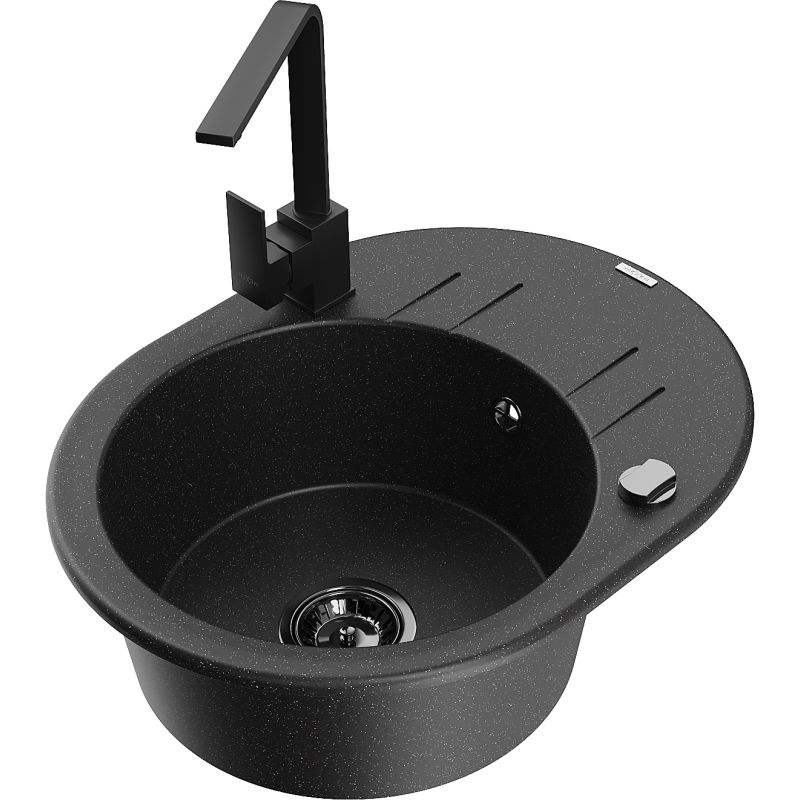 Mexen Kevin grindinis vienos sekcijos plautuvas su lašintuvu ir virtuvės maišytuvu Rita, juodas/sidabrinis metalikas