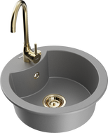 Mexen Diego granitinė vienos plautuvės kriauklė su Telma virtuviniu maišytuvu, pilka - 6512-71-670200-50