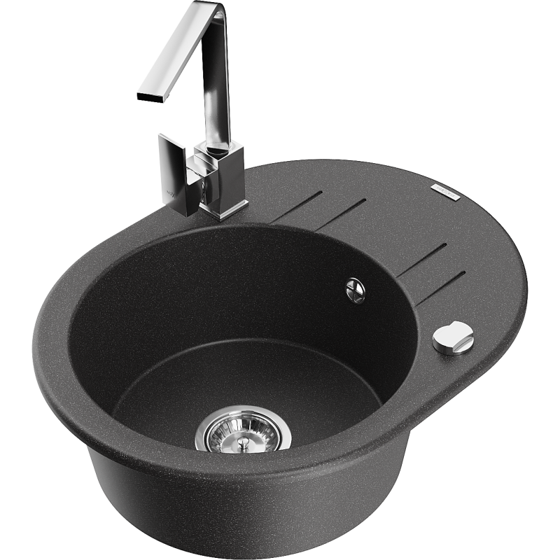 Mexen Kevin granito kriauklė vienos kameros su nutekėjimu ir virtuviniu maišytuvu Rita, juodas dėmėtas - 6517-76-670300-00